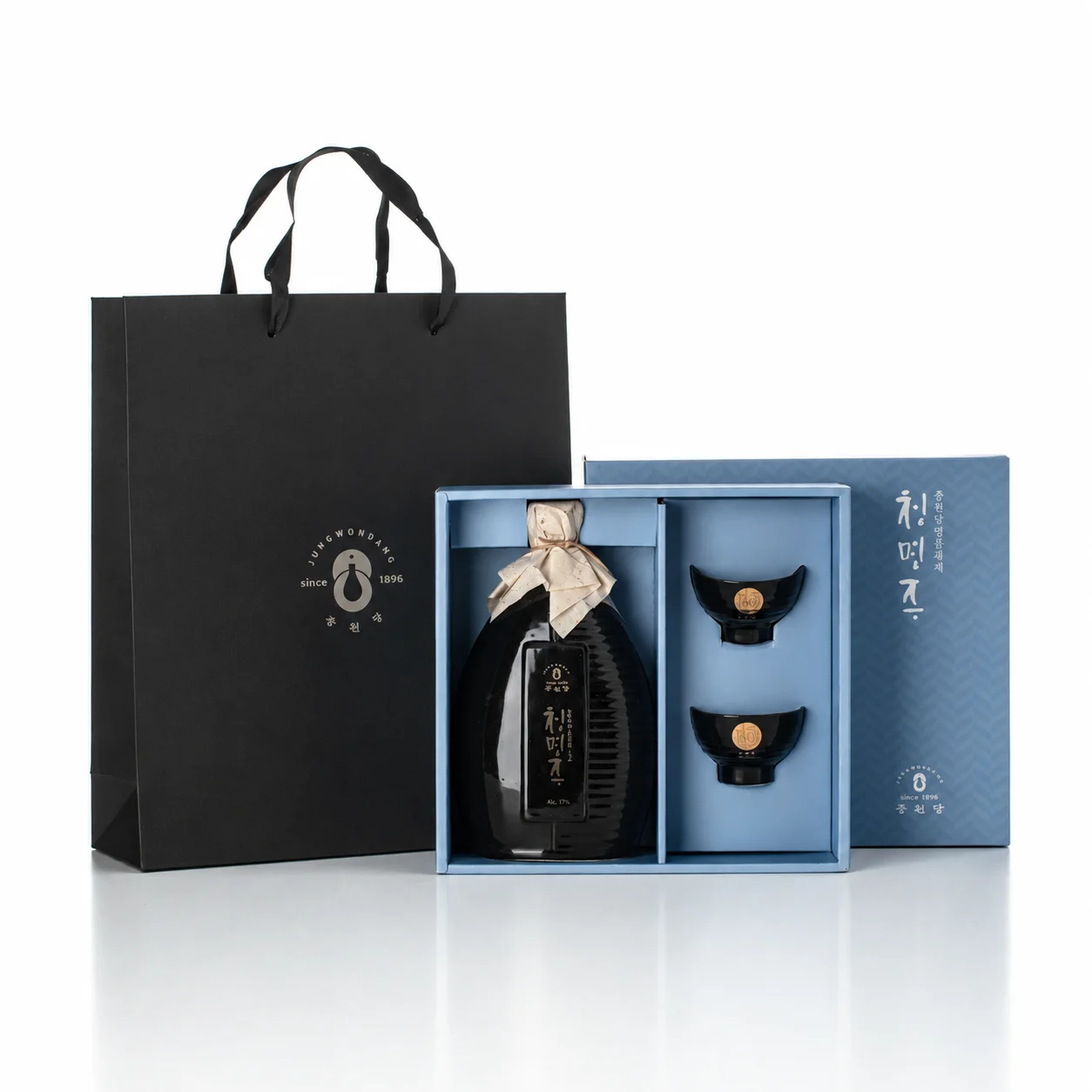 청명주 도자기세트(블랙) 17도 500ml 제품 이미지