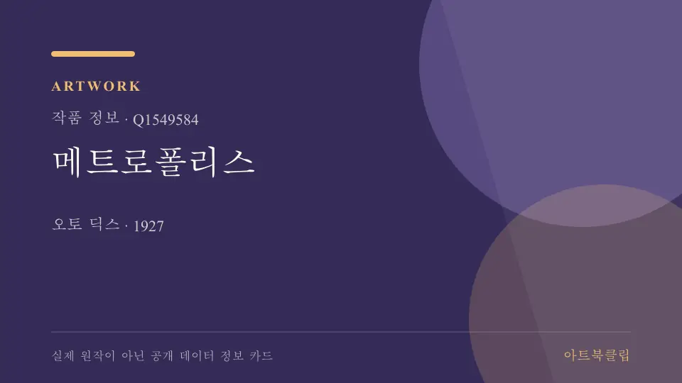 메트로폴리스의 확인된 기초 정보를 정리한 아트북클립 정보 카드