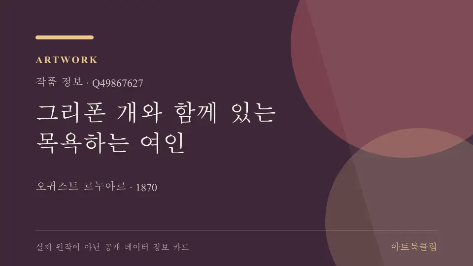 그리폰 개와 함께 있는 목욕하는 여인의 확인된 기초 정보를 정리한 아트북클립 정보 카드