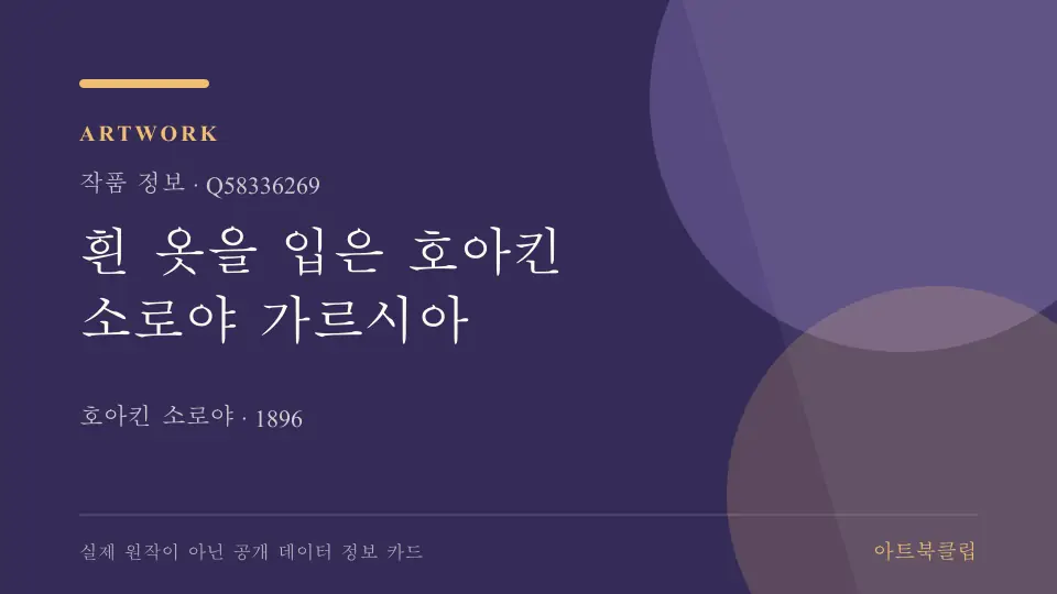 흰 옷을 입은 호아킨 소로야 가르시아의 확인된 기초 정보를 정리한 아트북클립 정보 카드