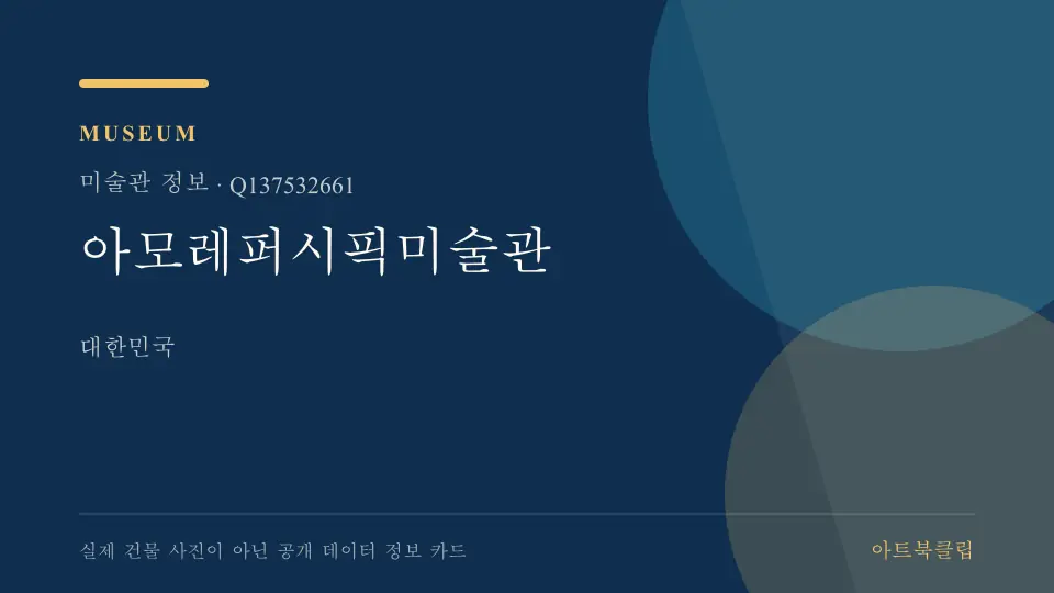 아모레퍼시픽미술관의 확인된 기초 정보를 정리한 아트북클립 정보 카드