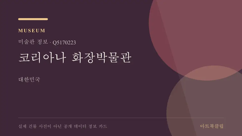 코리아나 화장박물관의 확인된 기초 정보를 정리한 아트북클립 정보 카드