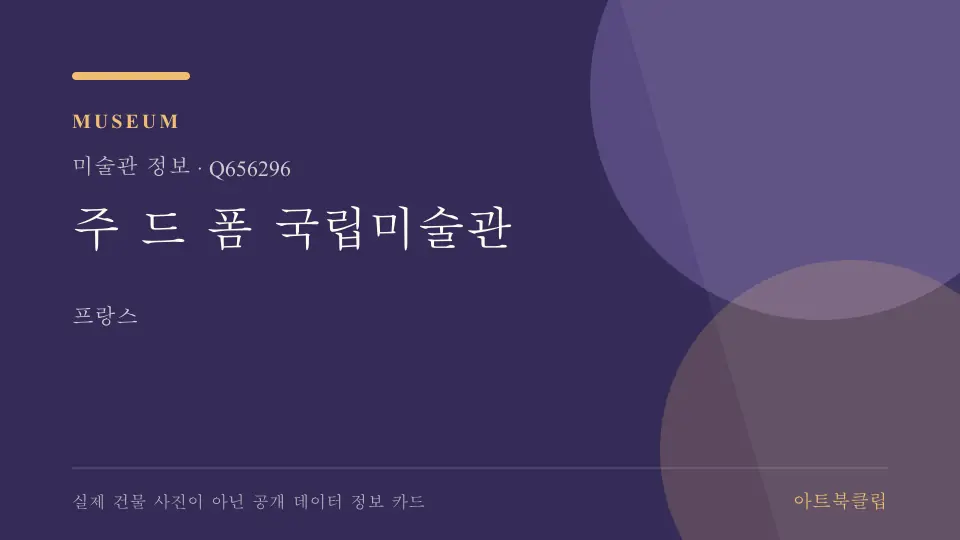 주 드 폼 국립미술관의 확인된 기초 정보를 정리한 아트북클립 정보 카드