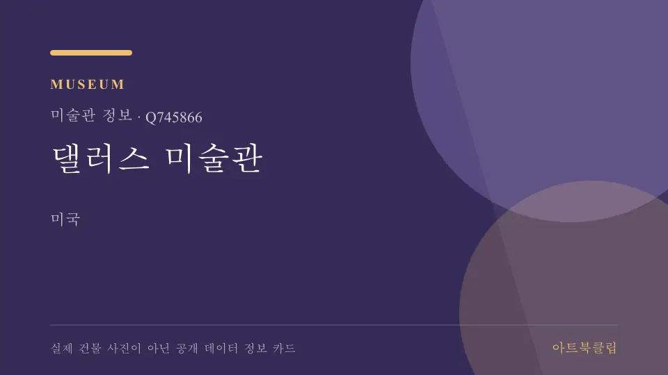 댈러스 미술관의 확인된 기초 정보를 정리한 아트북클립 정보 카드