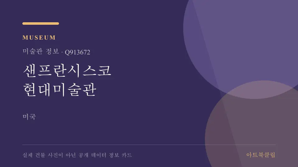 샌프란시스코 현대미술관의 확인된 기초 정보를 정리한 아트북클립 정보 카드